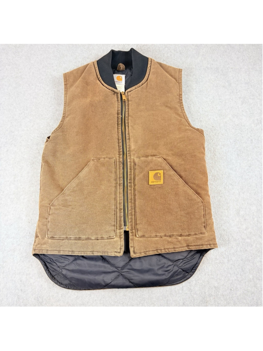Vtg 90s Carhartt V02 CHT Chestnut Duck Vest Quilt Lined Men’s S USA Union Made